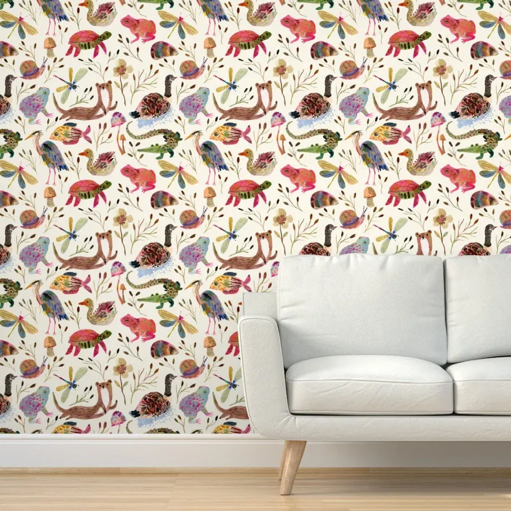 Wildlife At The Lake Peel and Stick Wallpaper - Pink, Coral product