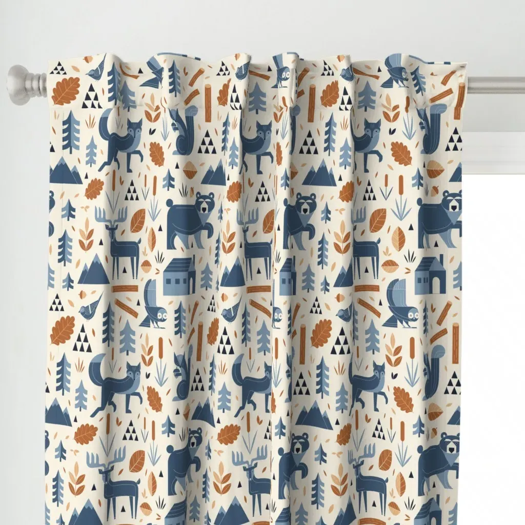 Wildwood Fauna Curtain Panel - Blue alternate view