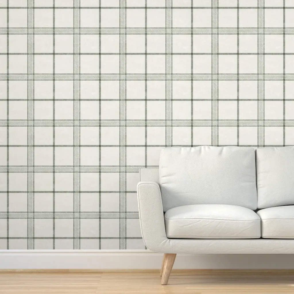Willa Plaid Peel and Stick Wallpaper - Sage on Cream product