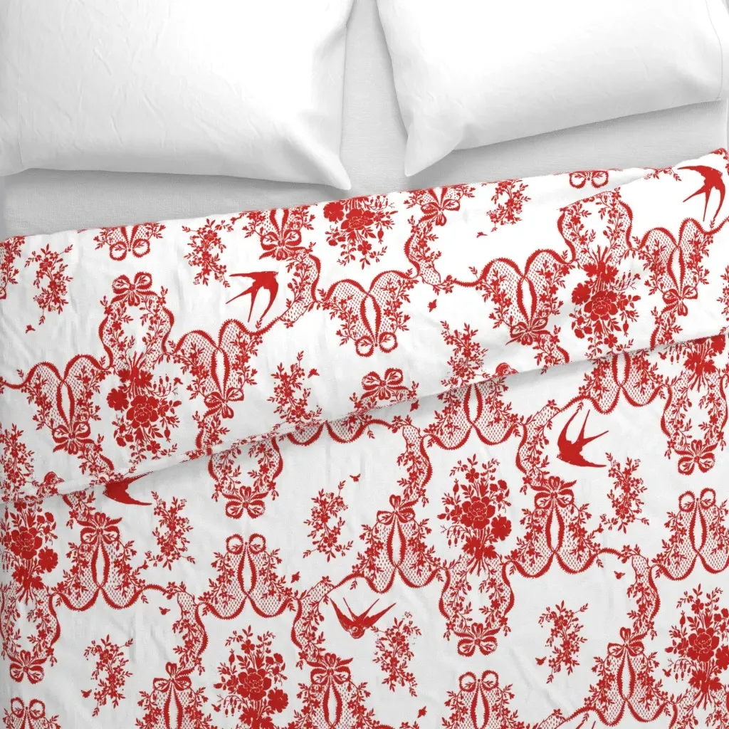 Willa Toile Strawberry Duvet Cover - Crimson Red alternate view
