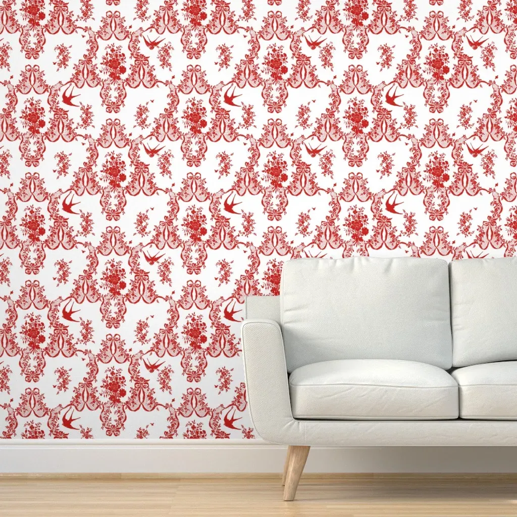 Willa Toile Strawberry Peel and Stick Wallpaper - Crimson Red product