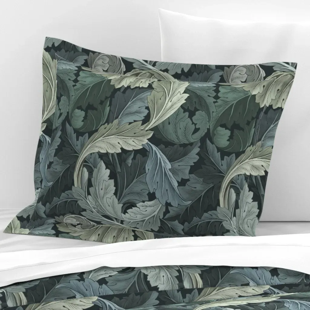 William Morris Acanthus Standard Flanged Pillow Sham - Dusty Teal, Cotton Sateen product