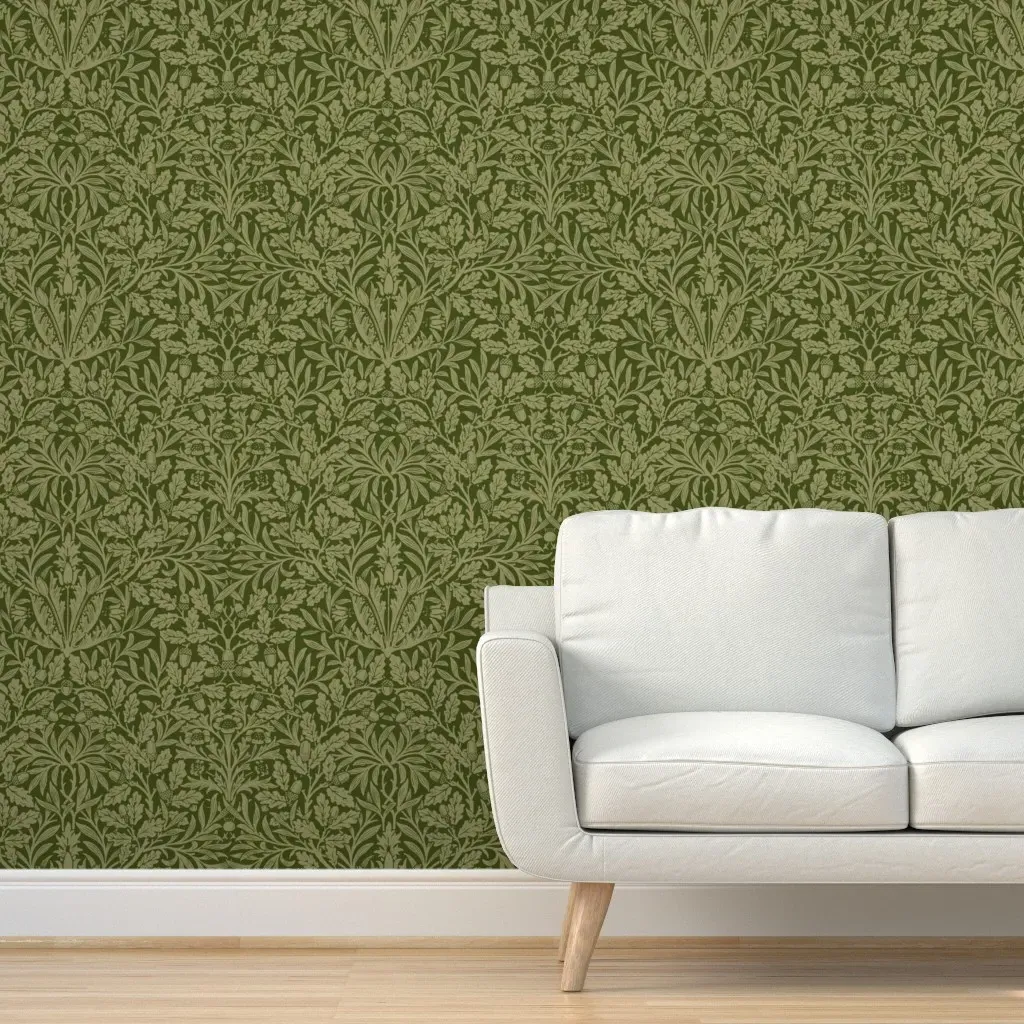 William Morris Acorn Arts & Crafts Peel and Stick Wallpaper - Olive Green product