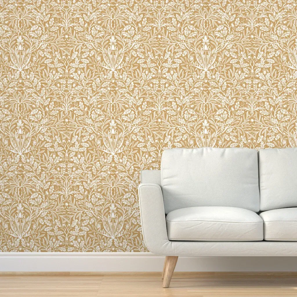 William Morris Acorn Damask Peel and Stick Wallpaper - Mustard product