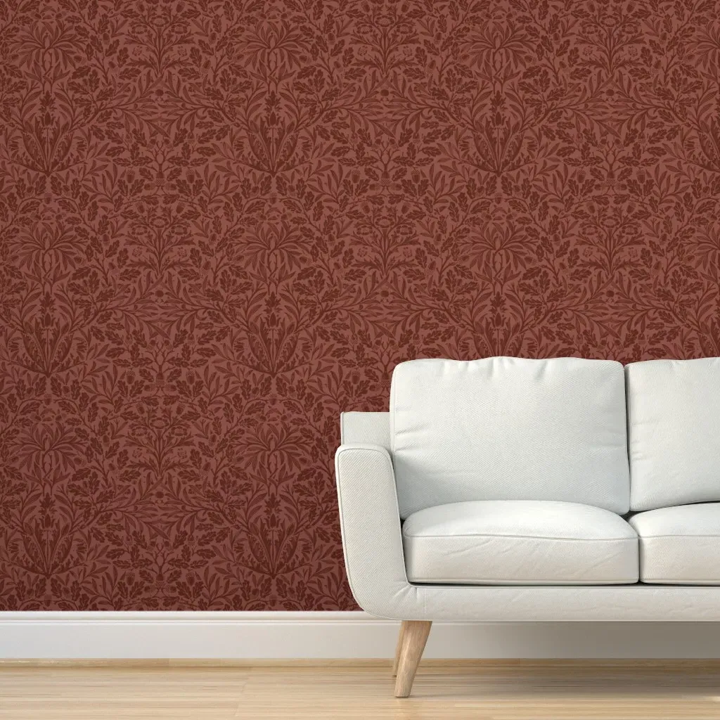 William Morris Acorns and Oak Leaves Peel and Stick Wallpaper - Burnt Sienna product