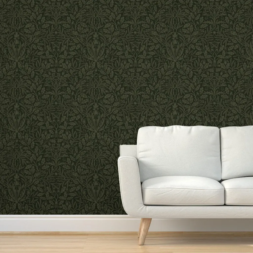 William Morris Acorns And Oak Leaves Peel and Stick Wallpaper - Dark Olive Green product
