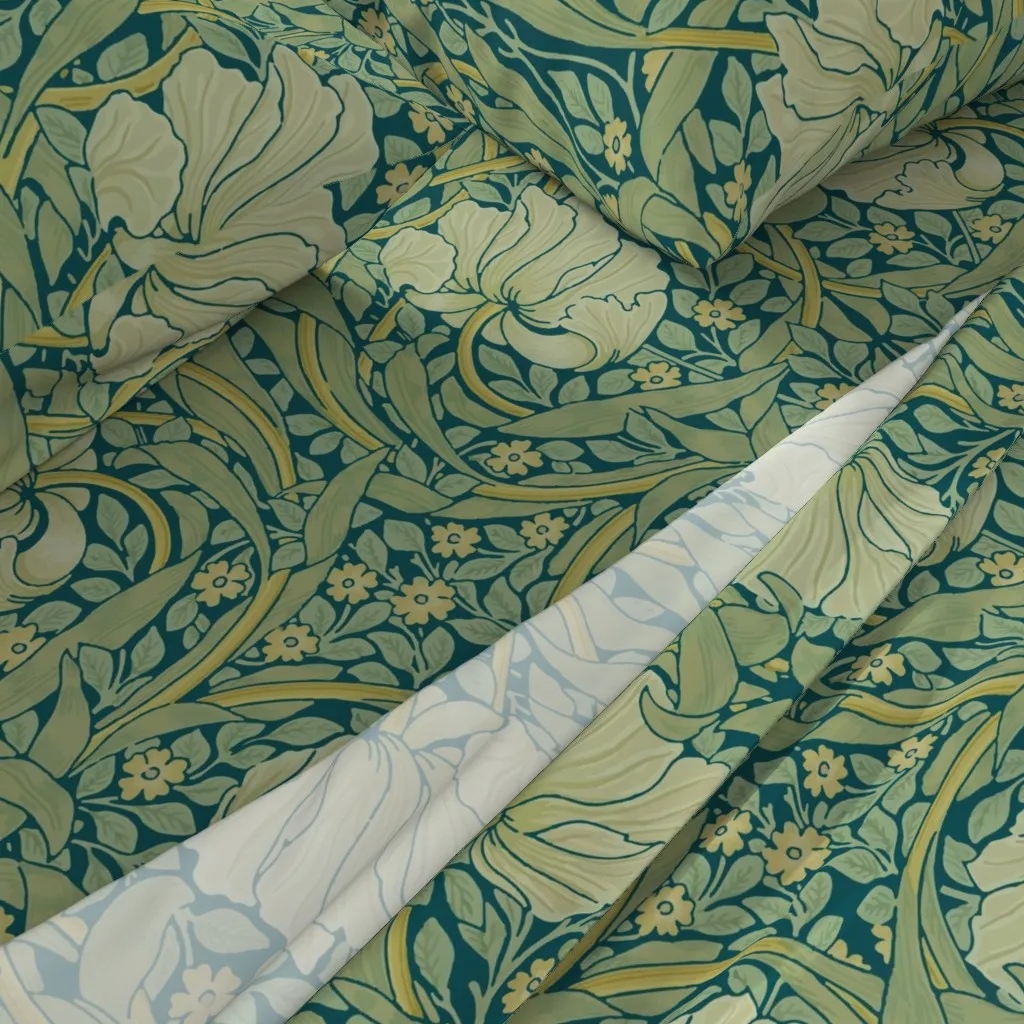 William Morris Antiqued Pimpernel Crane Queen Sheet Set - Teal alternate view