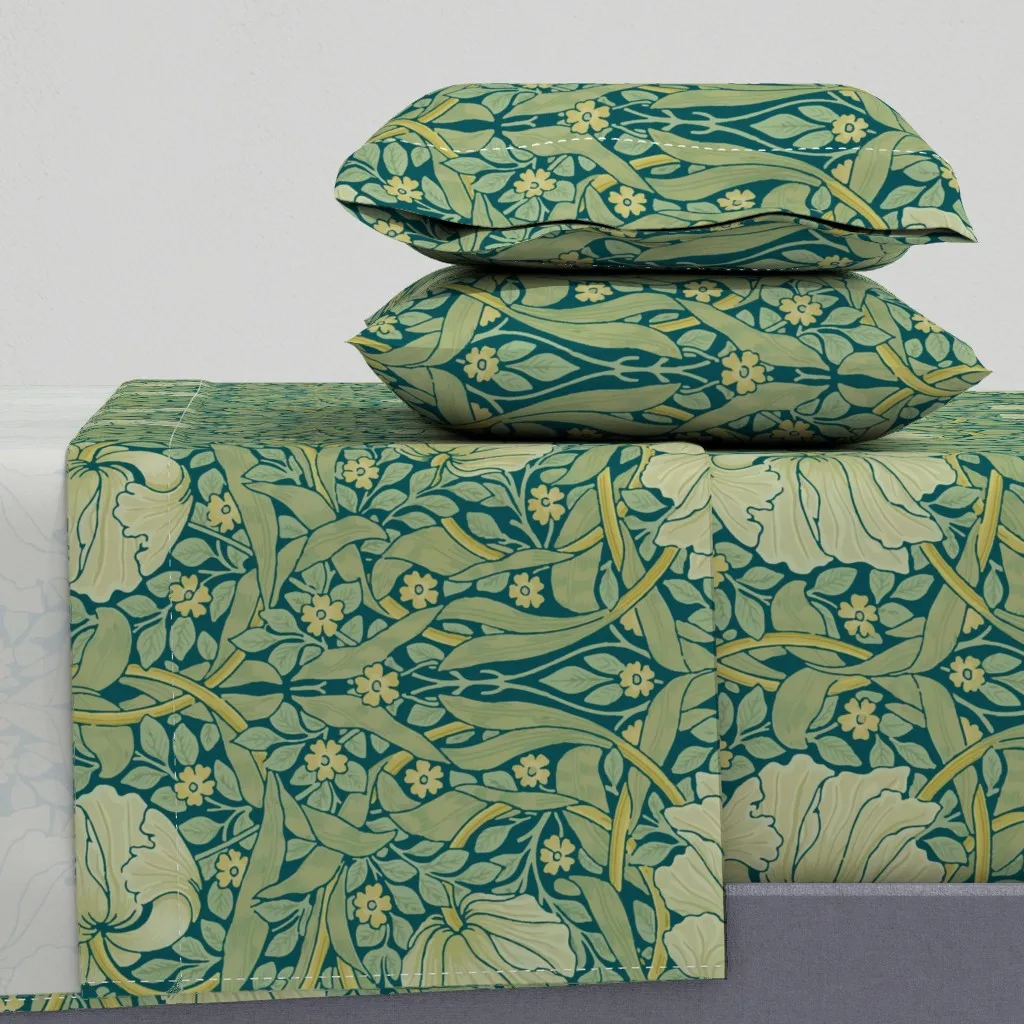 William Morris Antiqued Pimpernel Crane Queen Sheet Set - Teal product
