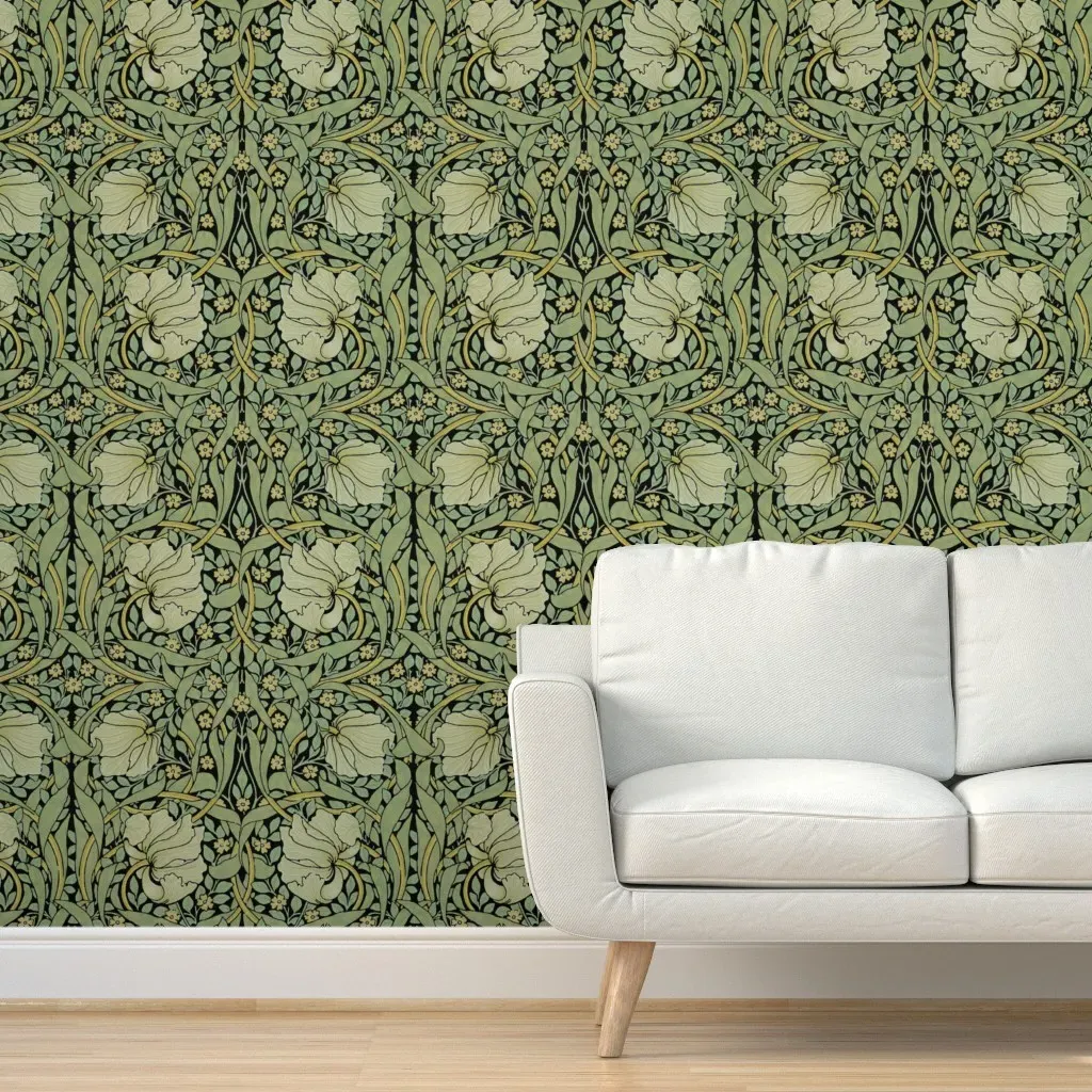 William Morris Antiqued Pimpernel Peel and Stick Wallpaper - Black, Green product