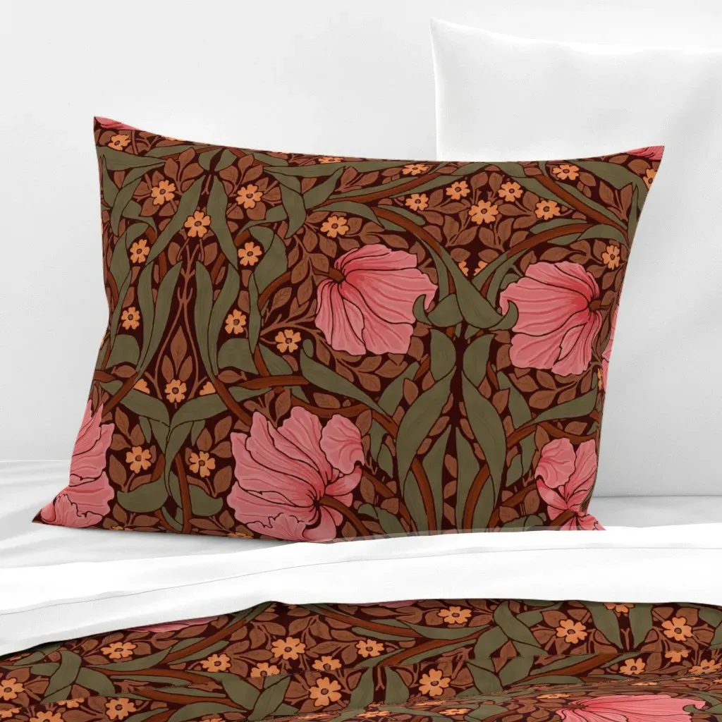 William Morris Antiqued Pimpernel Standard Knife Edge Cushion Cover - Crimson Pink, Cotton Sateen product