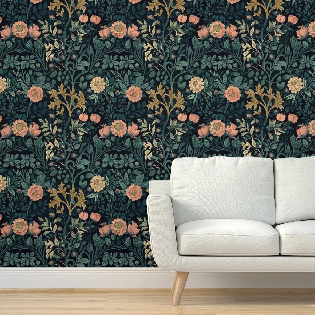 William Morris Art Nouveau Peel and Stick Wallpaper - Dark Teal product
