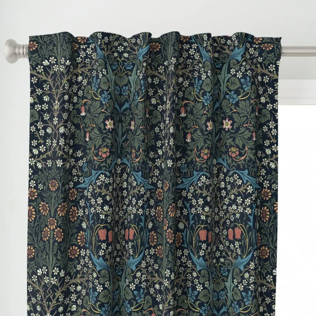William Morris Blackthorn Curtain Panel - Dark Teal alternate view