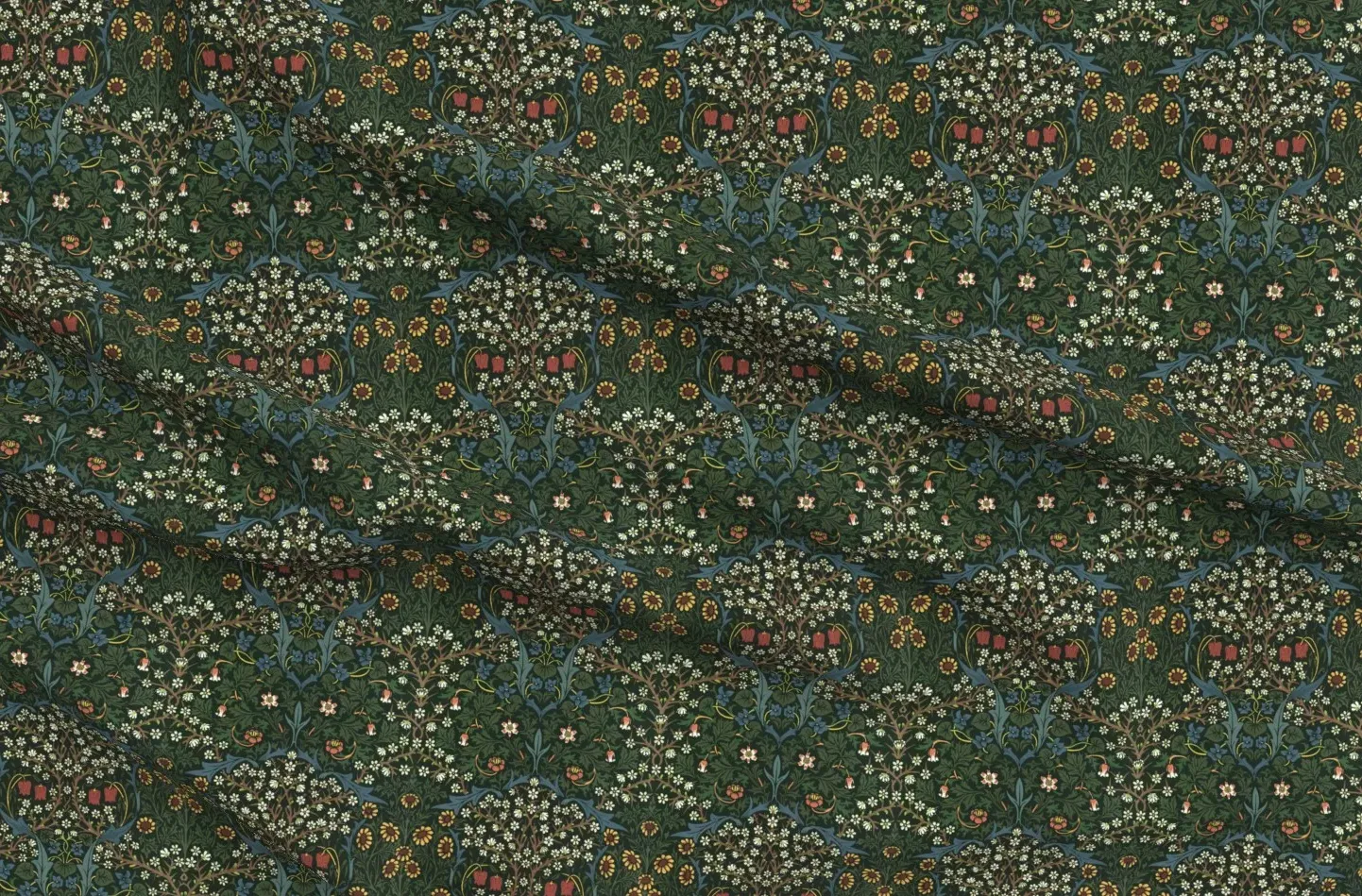 William Morris Blackthorn Pique Fabric by the Yard - Dark Green product
