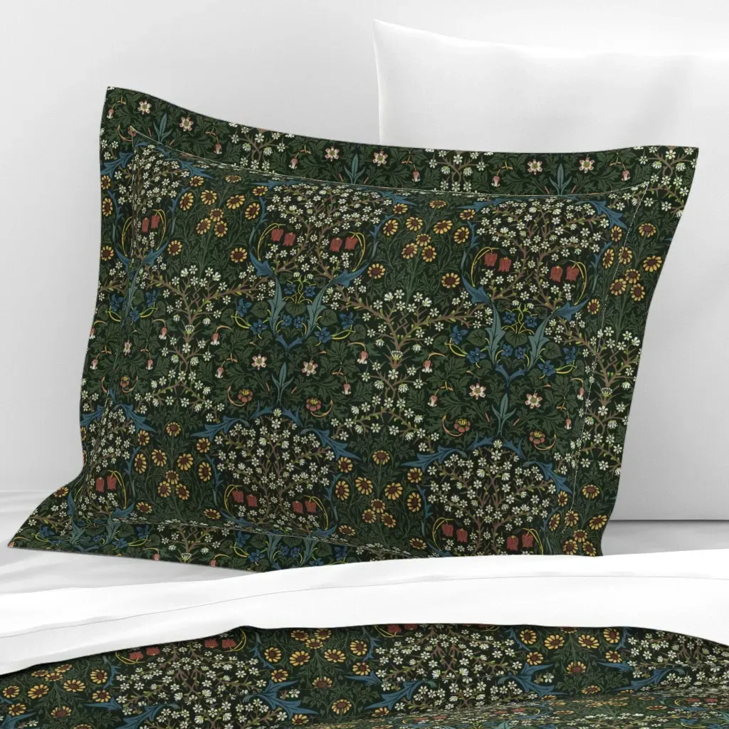 William Morris Blackthorn Standard Flanged Cushion Cover - Dark Green, Cotton Sateen product
