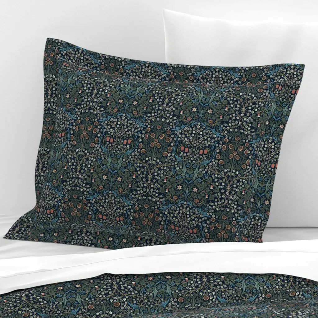 William Morris Blackthorn Standard Flanged Pillow Sham - Dark Teal, Cotton Sateen product
