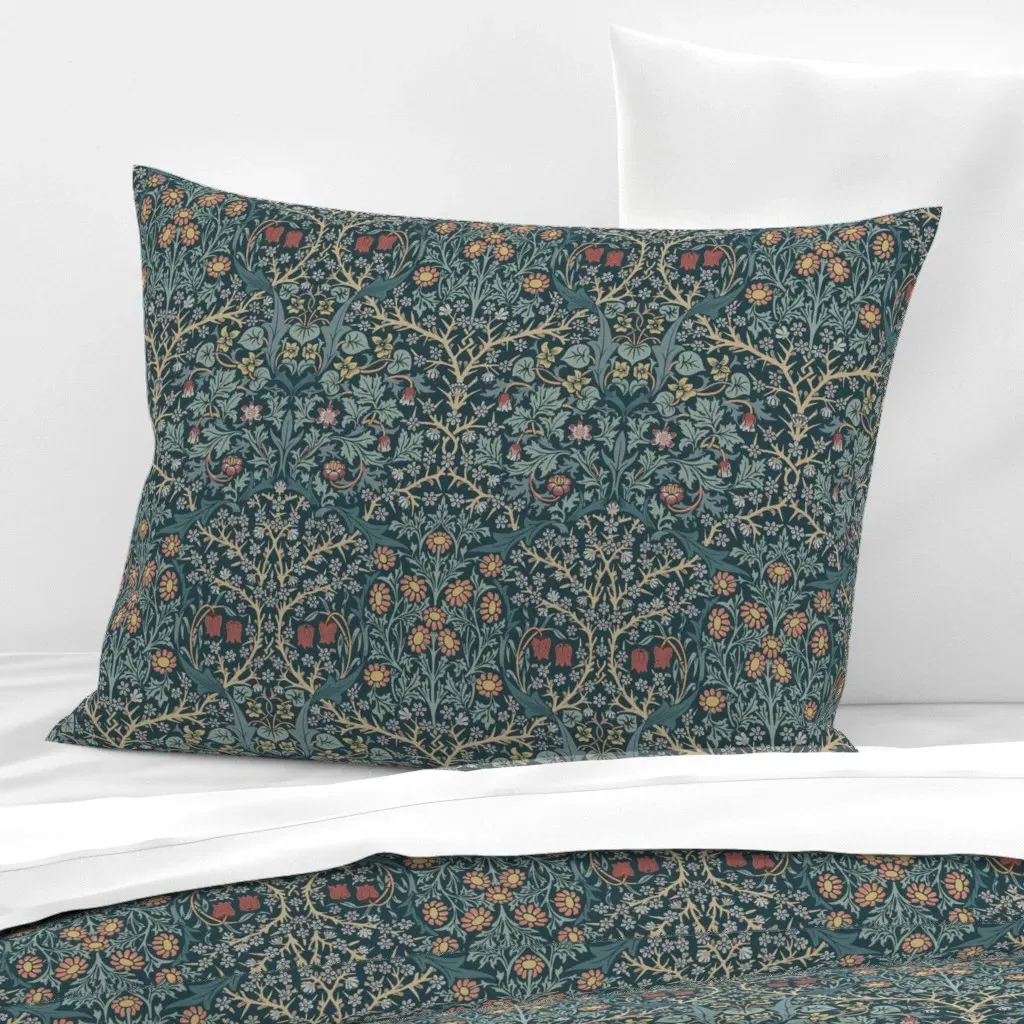 William Morris Blackthorn Standard Knife Edge Cushion - Blue, Cotton product