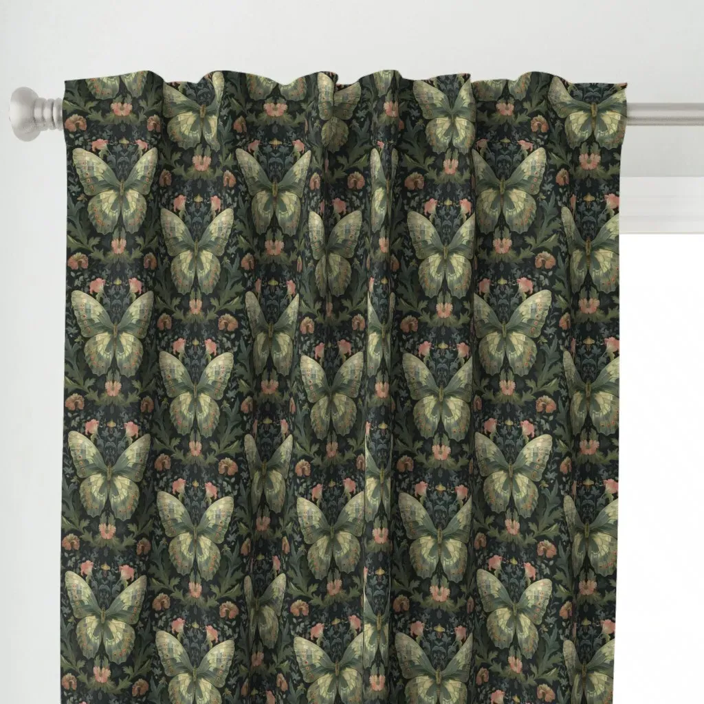 William Morris Butterfly Curtain Panel - Green alternate view
