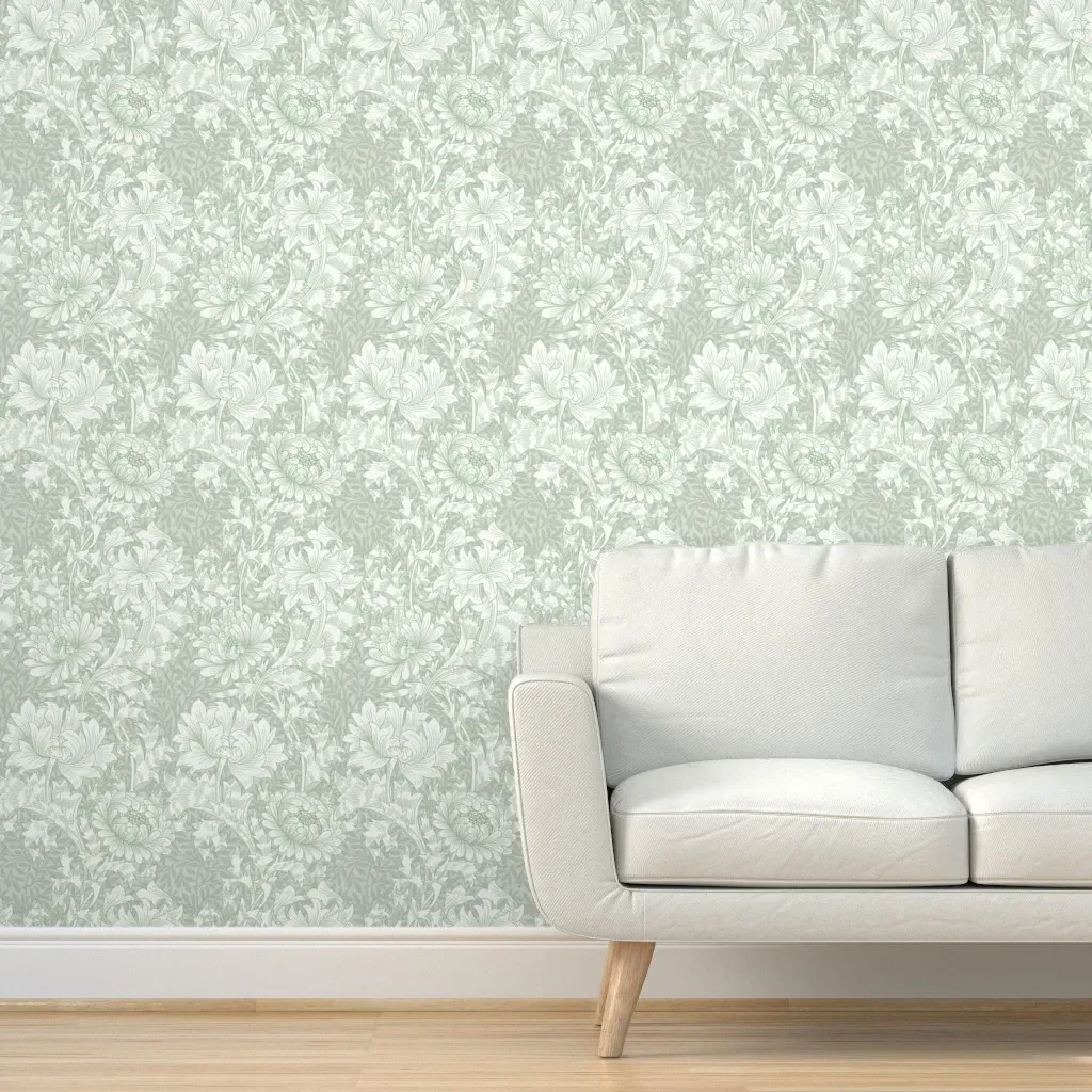 William Morris Chrysanthemum Peel and Stick Wallpaper - Pale Green product