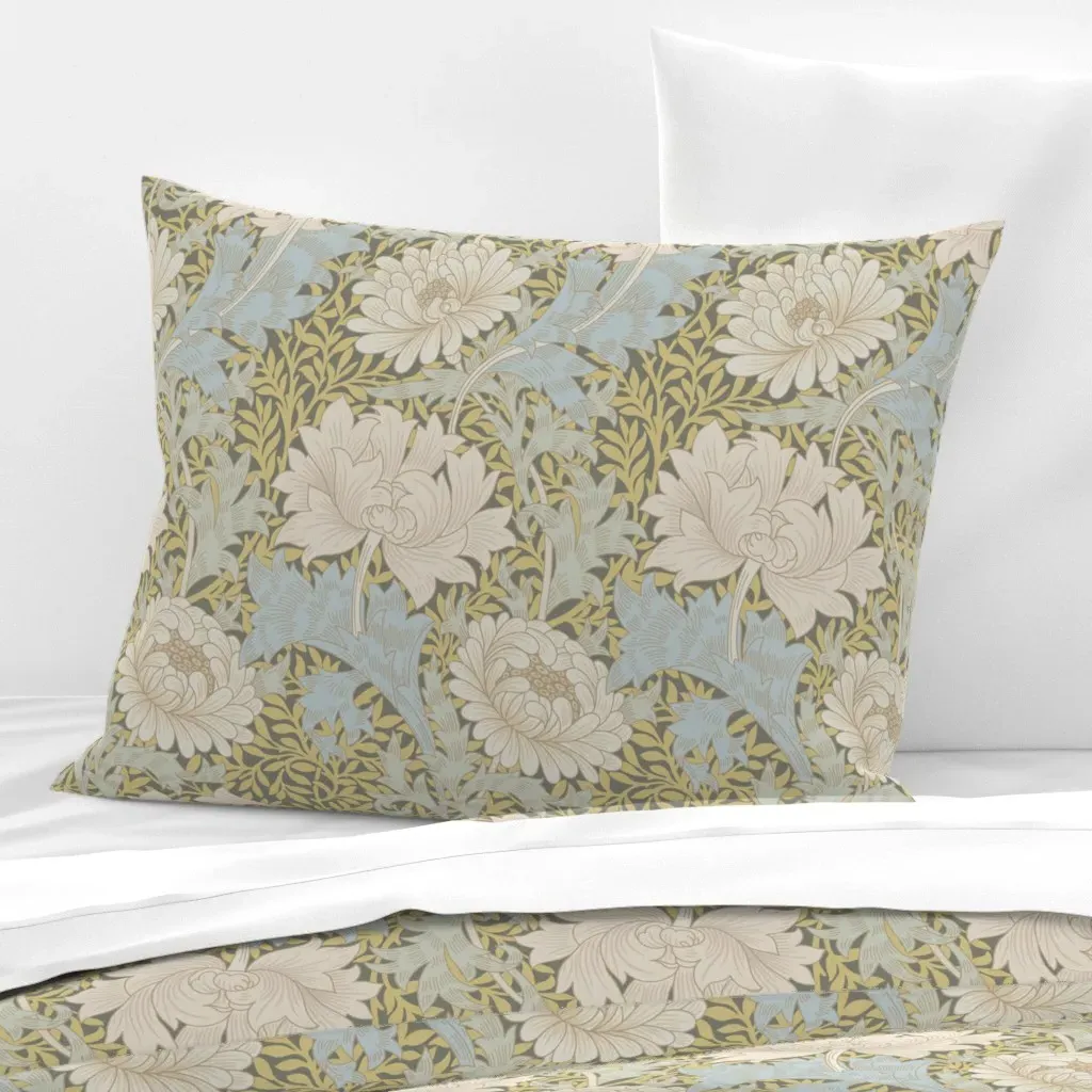 William Morris Chrysanthemum Standard Knife Edge Cushion - Beige, Cotton Sateen product