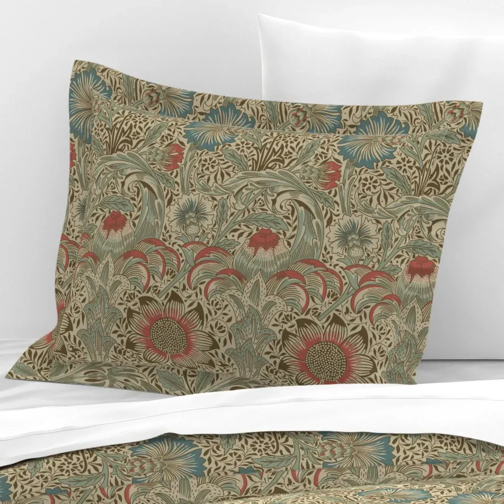 William Morris Corncockle Standard Flanged Cushion Cover - Reddish-Brown, Cotton Sateen product