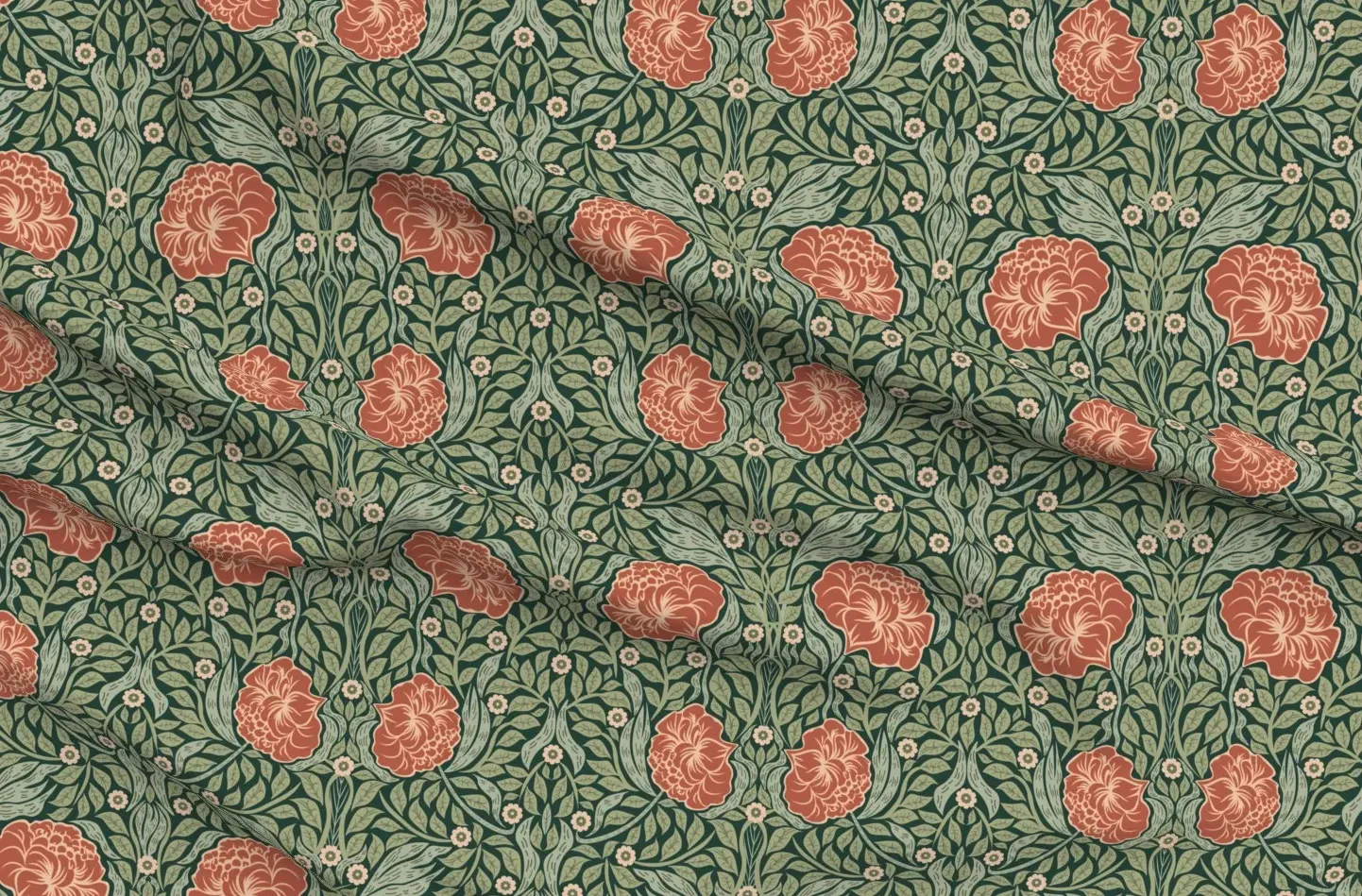 William Morris Floral Quilting Fabric Large Scale - Reddish-Brown, Cotton product