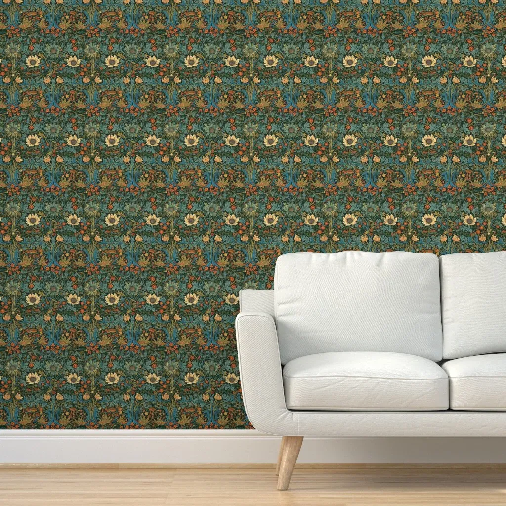 William Morris Floral Sunflower Peel and Stick Wallpaper - Teal product