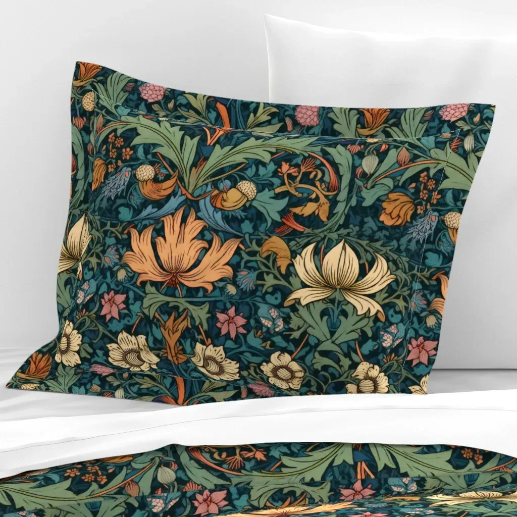 William Morris Flowers Art Nouveau Standard Flanged Pillow Sham - Cream, Cotton Sateen product