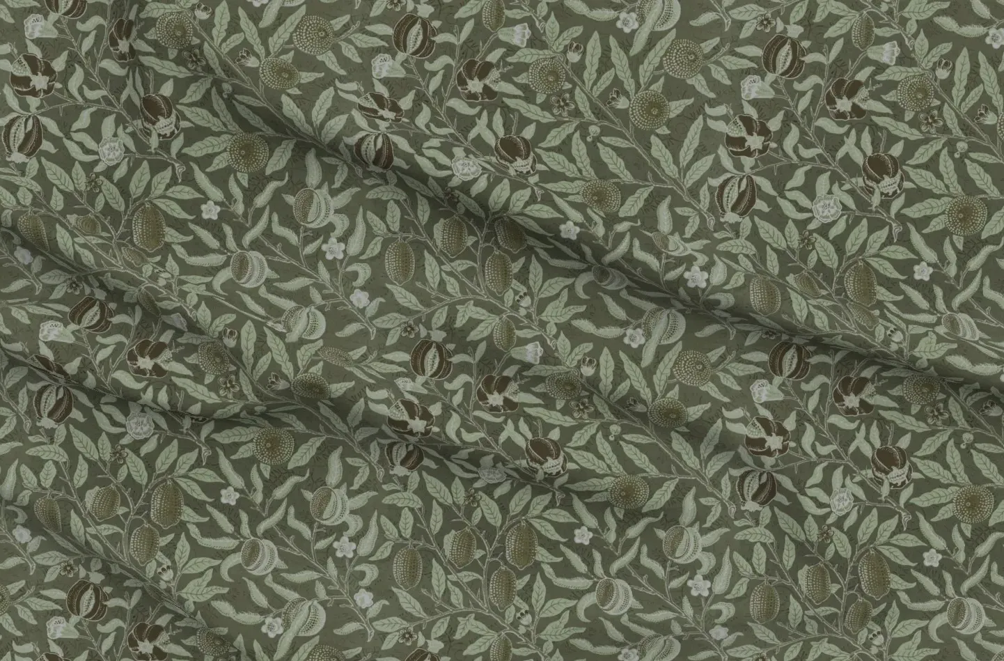 William Morris Fruit Historic Arts & Crafts Fabric - Olive Green, Sport Pique product