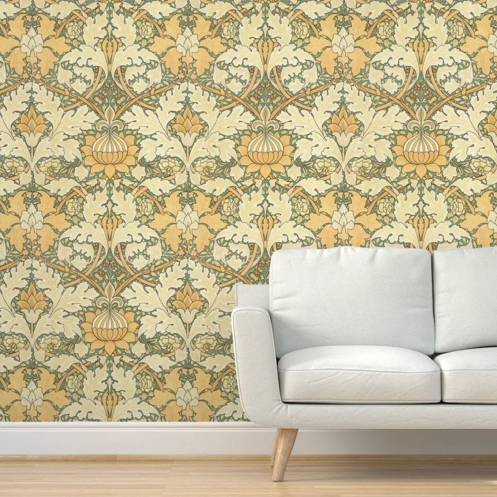 William Morris Growing Damask Peel and Stick Wallpaper - Beige, Green product