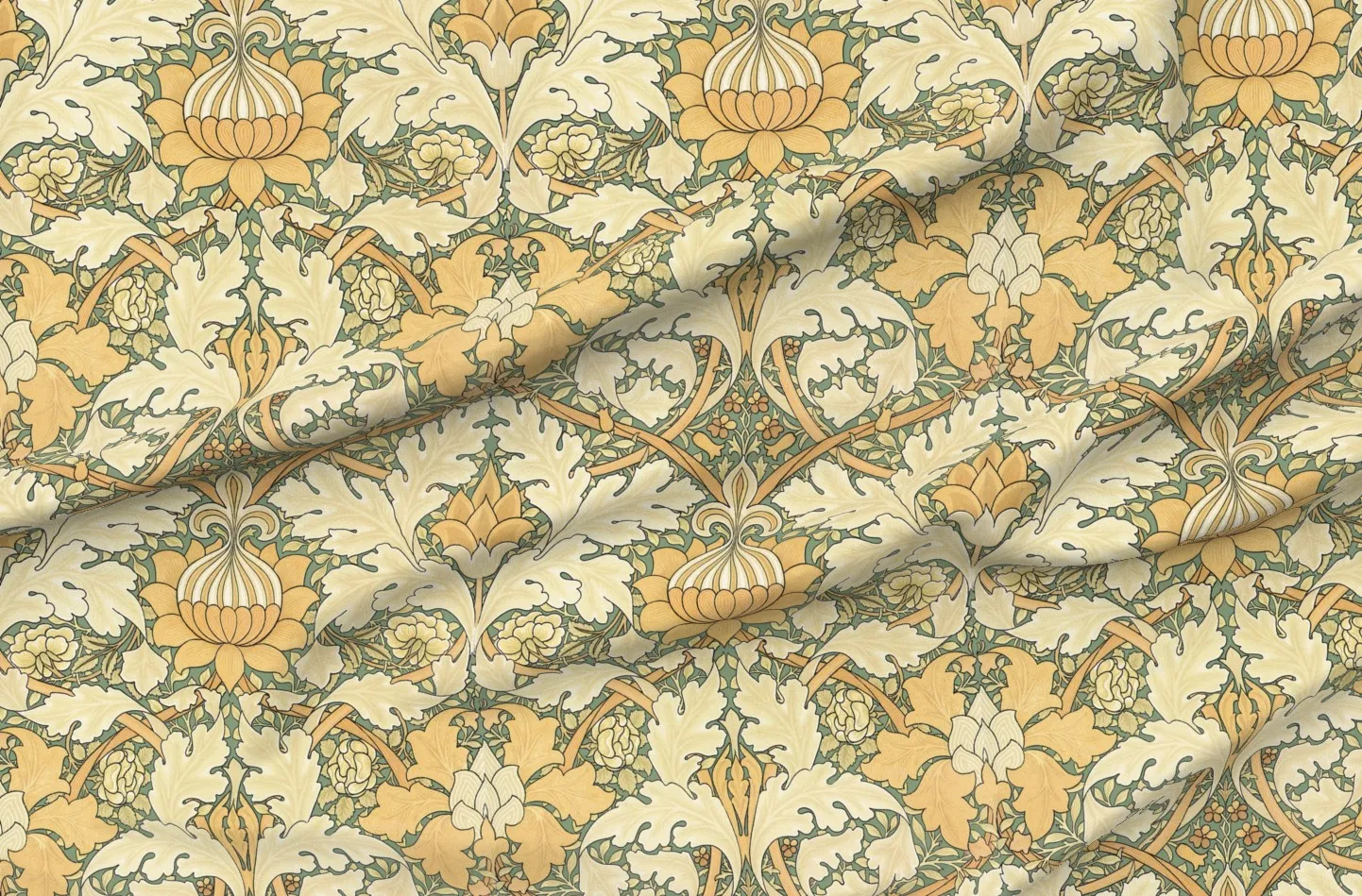 William Morris Growing Damask Pique Fabric - Beige, Green product