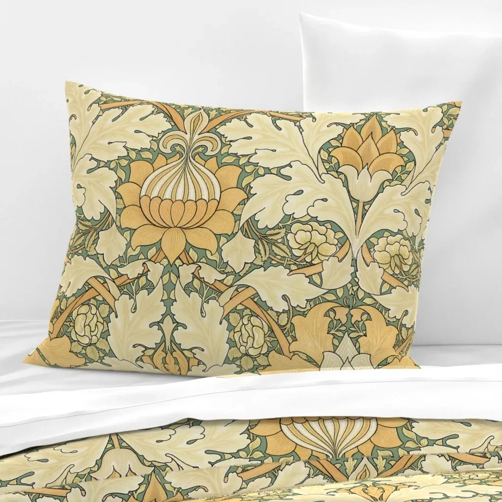 William Morris Growing Damask Standard Knife Edge Cushion - Mustard Yellow, Cotton Sateen product