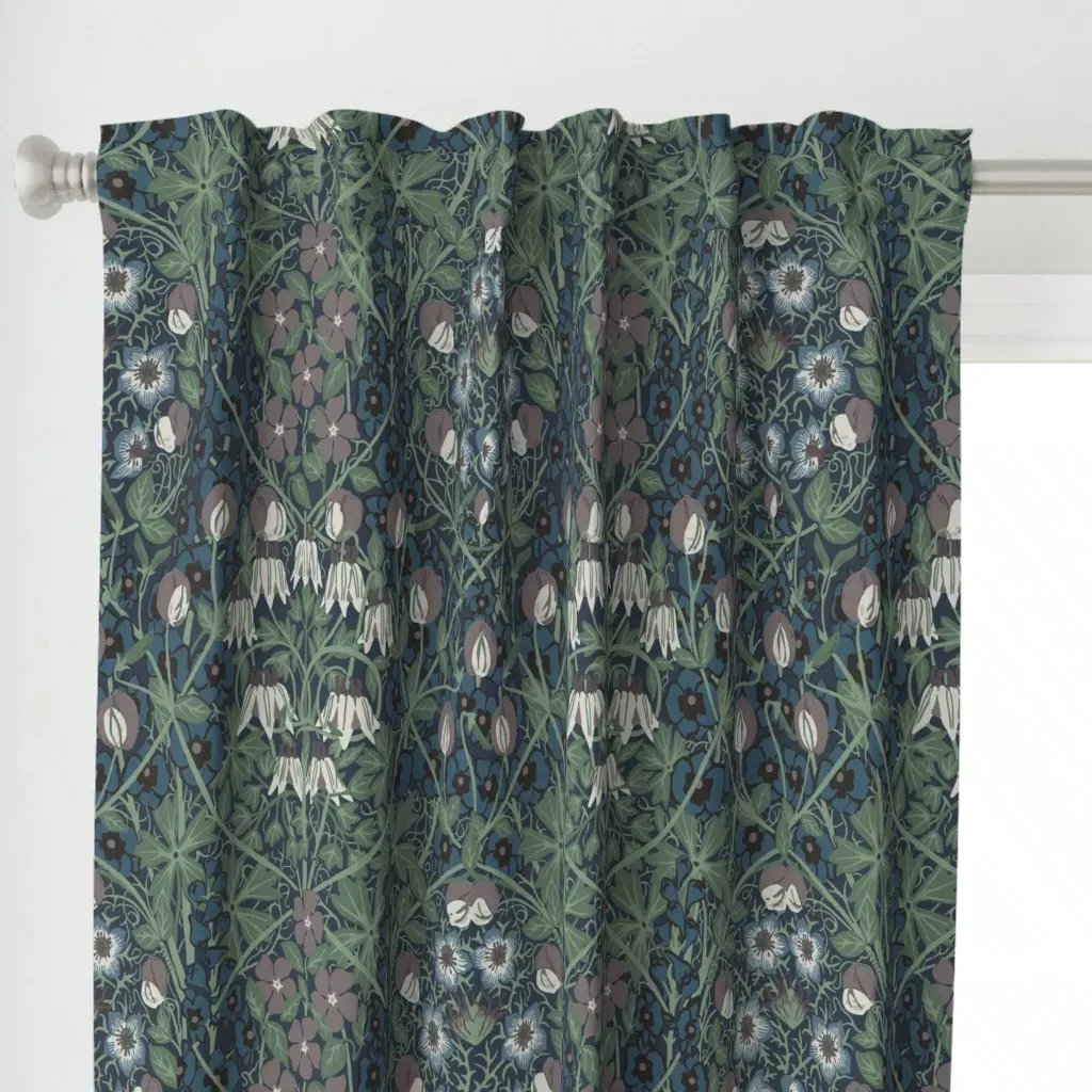 William Morris Hollyhock Curtain Panel - Dark Teal alternate view