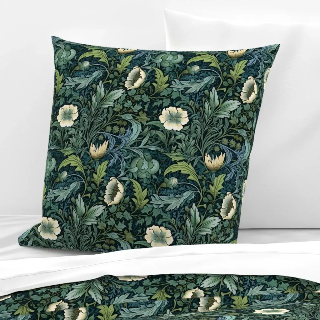 William Morris Inspired Floral Botanical Euro Pillow Sham - Teal product
