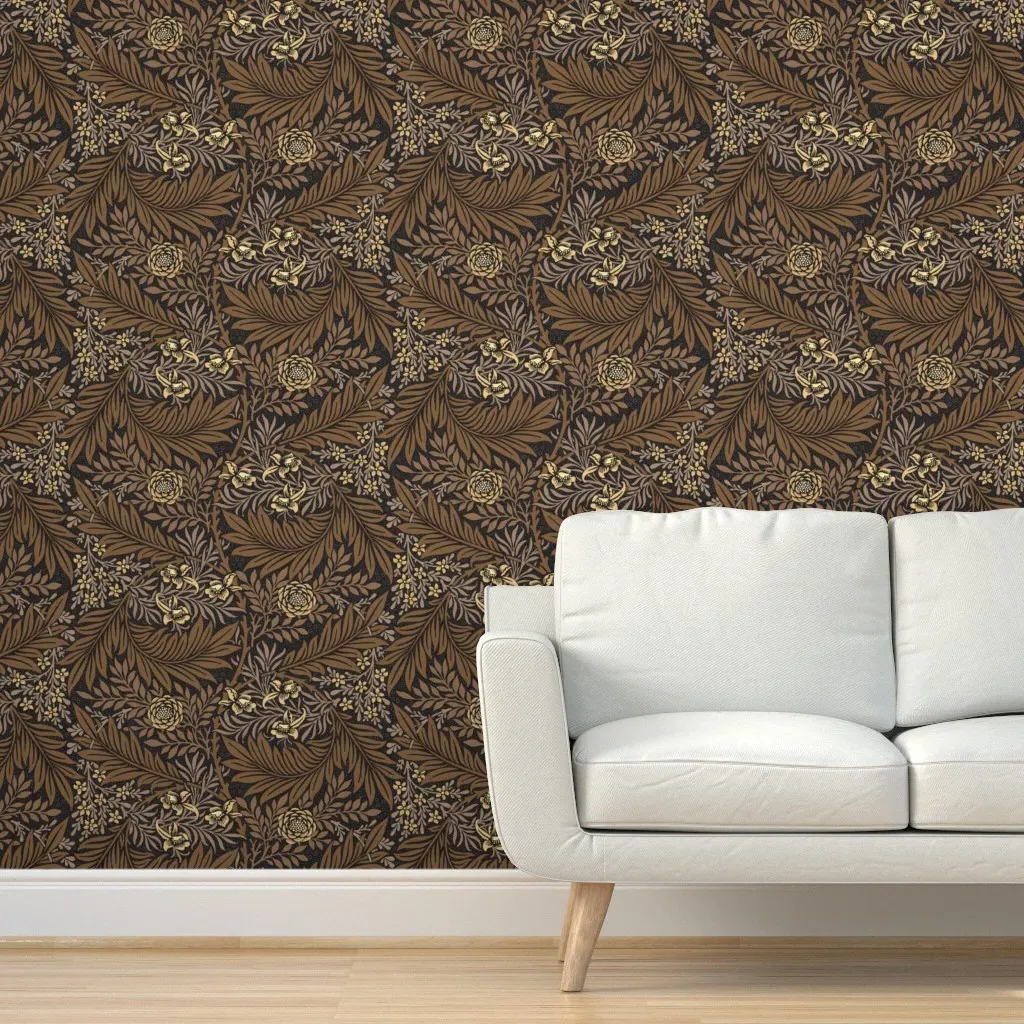 William Morris Larkspur Peel and Stick Wallpaper - Dark Brown, Gold product