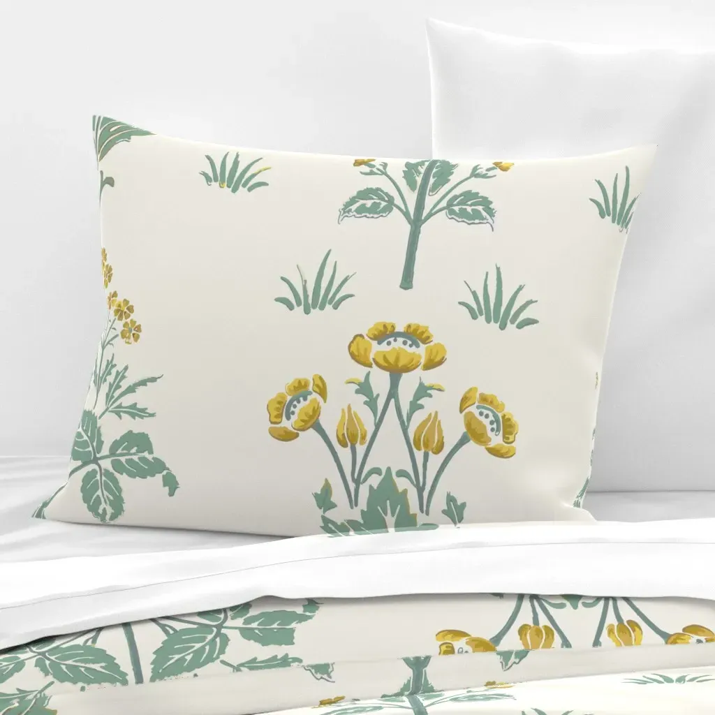 William Morris Meadow Sweet Standard Knife Edge Pillow - Mustard Yellow, Cotton Sateen product