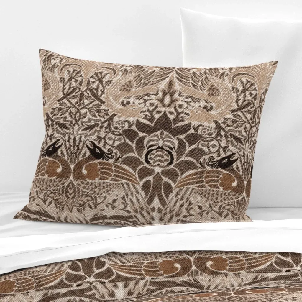 William Morris Peacock And Dragon Standard Cushion Cover - Beige, Cotton Sateen product
