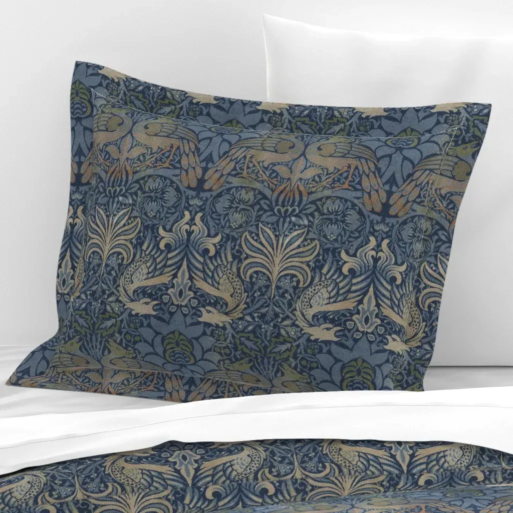 William Morris Peacock And Dragon Standard Pillow Sham - Blue, Cotton Sateen product