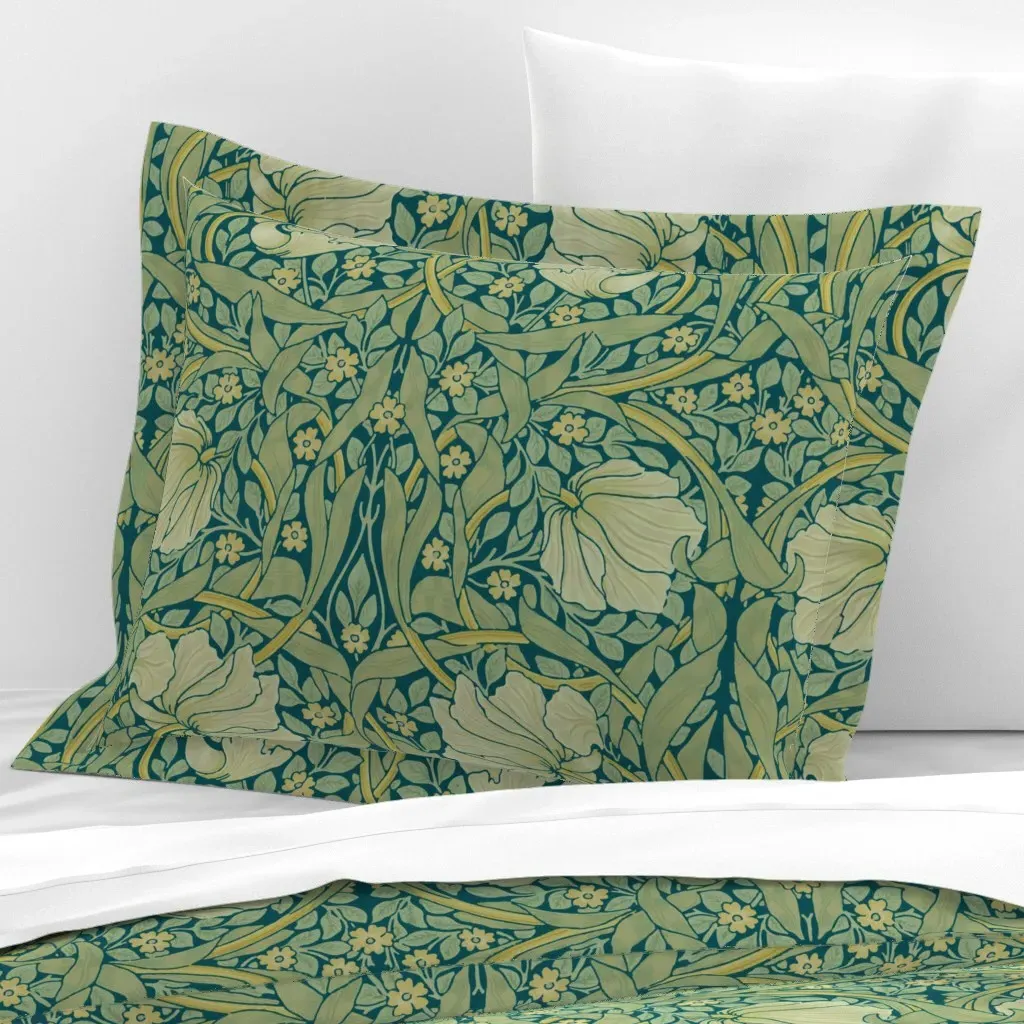 William Morris Pimpernel Crane Standard Flanged Cushion Cover - Teal, Cotton Sateen product