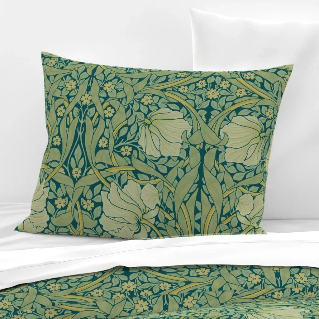 William Morris Pimpernel Crane Standard Pillow - Teal, Cotton Sateen product