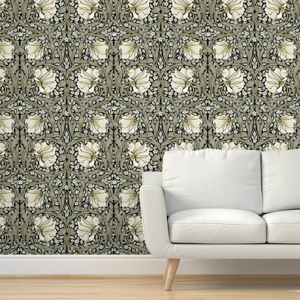 William Morris Pimpernel Peel and Stick Wallpaper - Sage, Cream and Black product