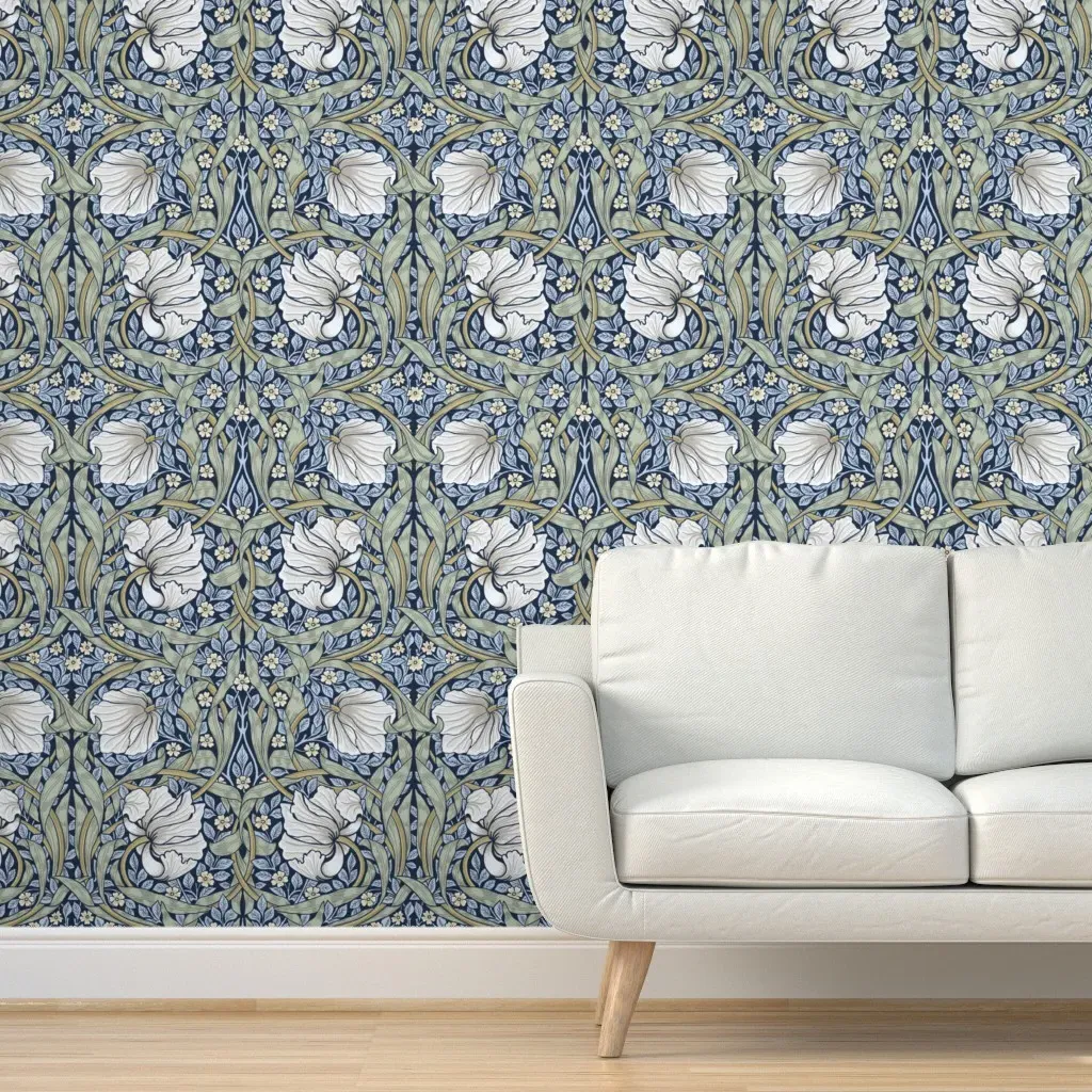 William Morris Pimpernel Peel and Stick Wallpaper - Sage Green and Blue product