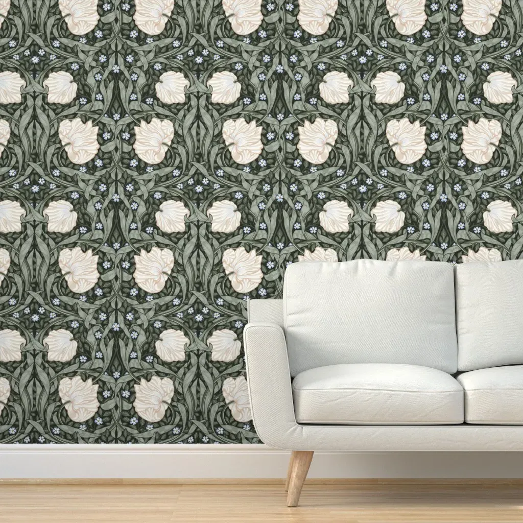 William Morris Pimpernel Peel and Stick Wallpaper - Sage Green, Cream Blue product