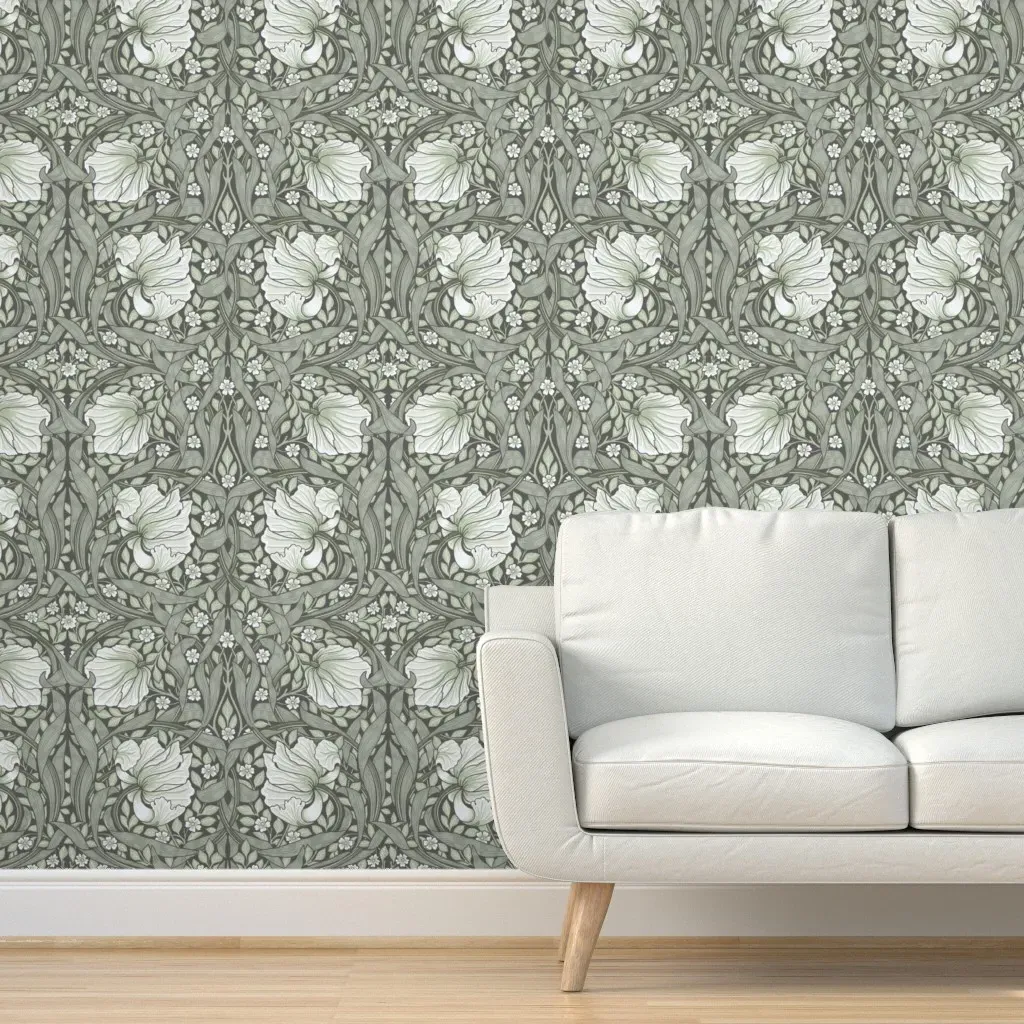 William Morris Pimpernel Peel and Stick Wallpaper - Silver Sage, Green product