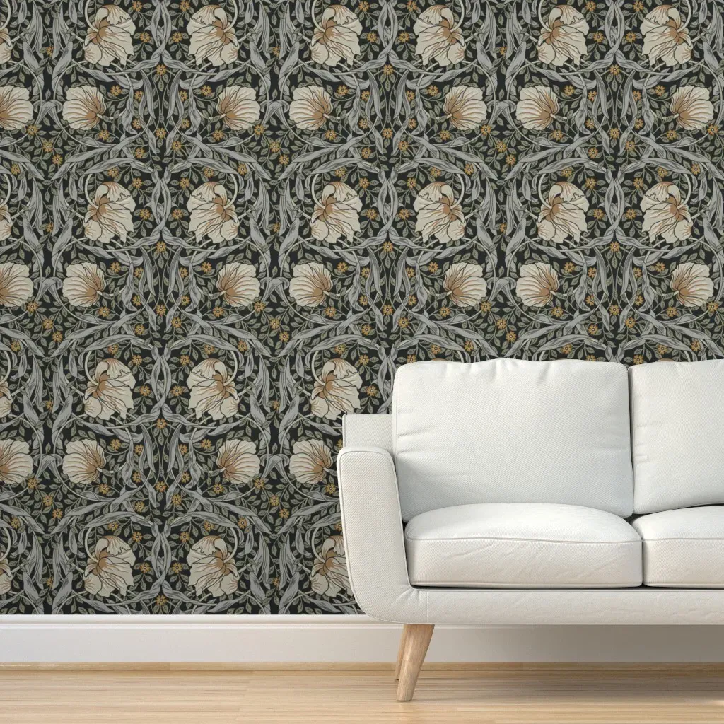 William Morris Pimpernel Revival Peel and Stick Wallpaper - Black and Green product