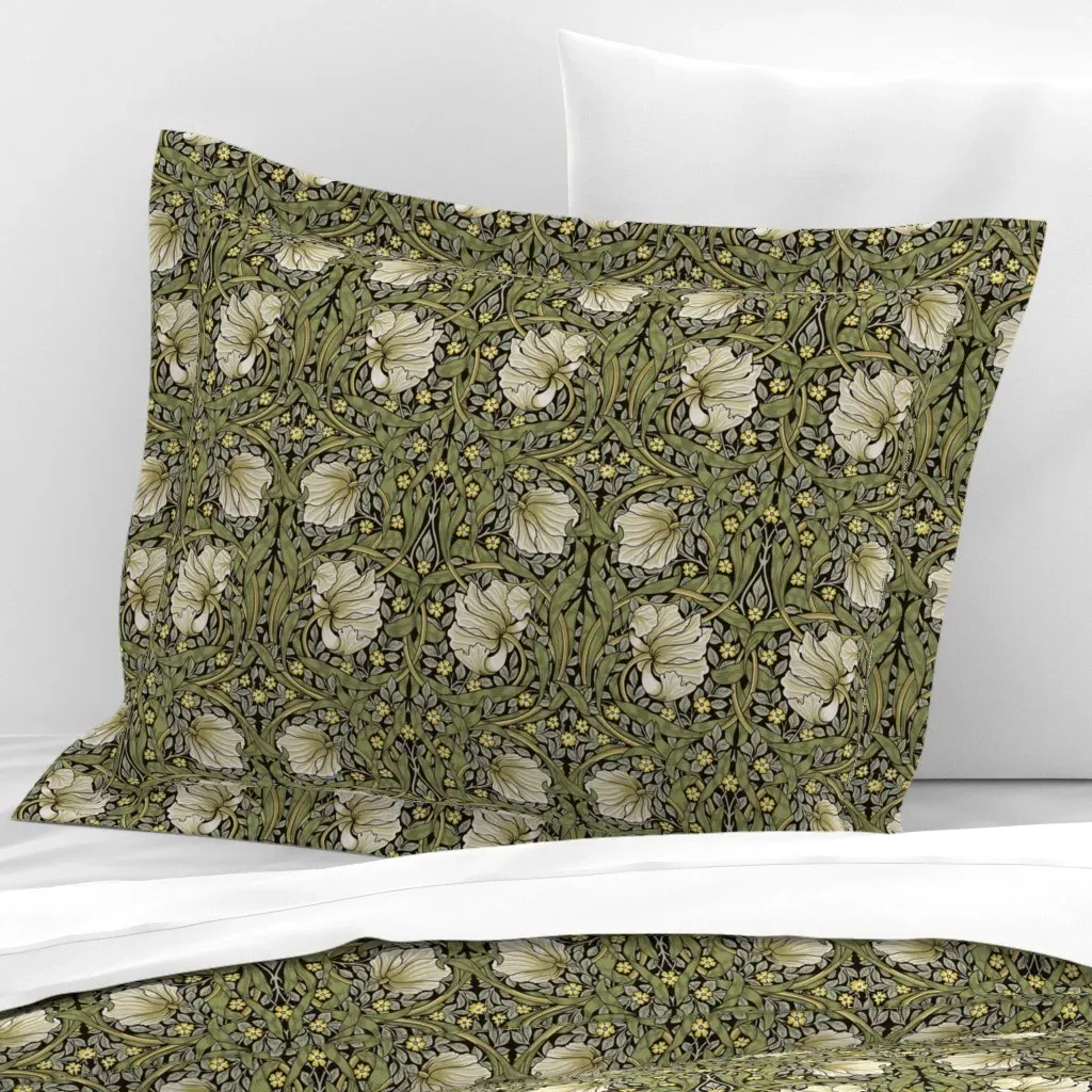William Morris Pimpernel Standard Flanged Pillowcase - Green, Cotton Sateen product