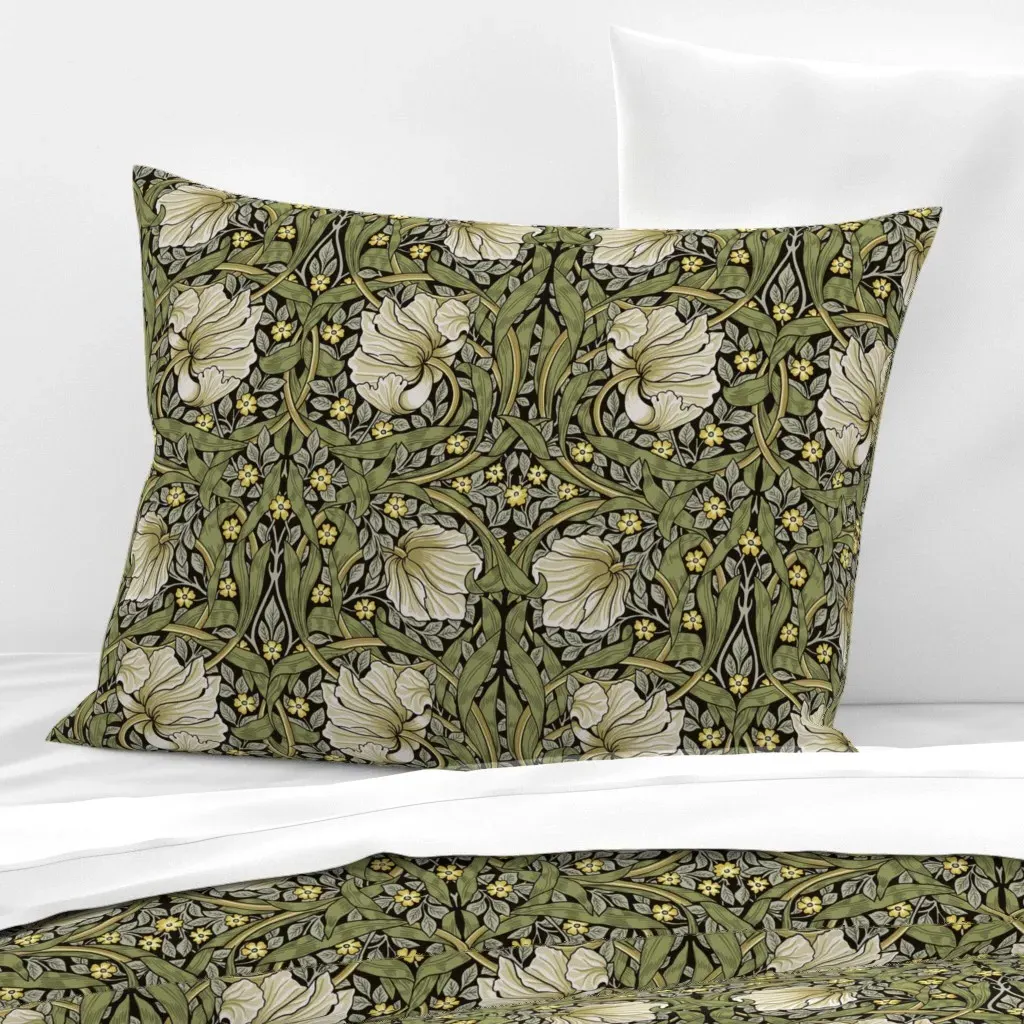 William Morris Pimpernel Standard Knife Edge Cushion - Green, Cotton Sateen product