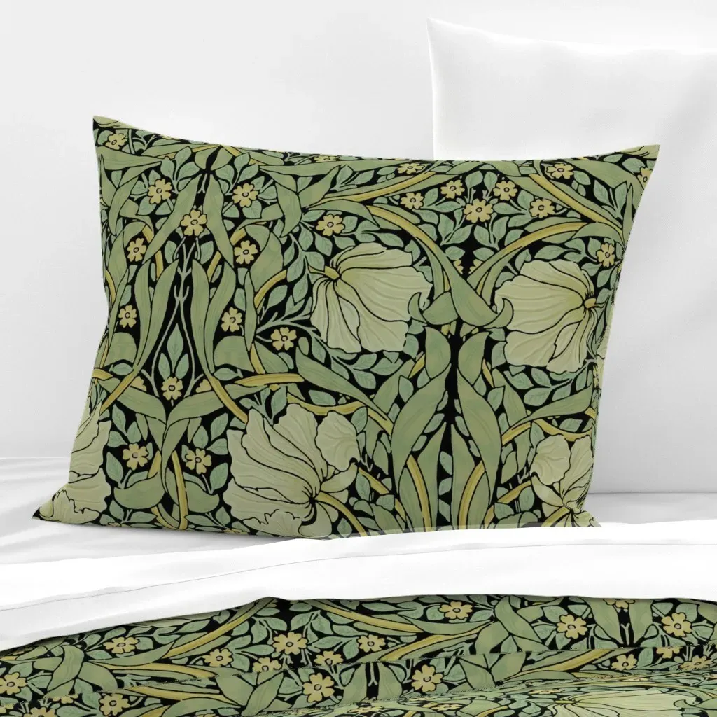 William Morris Pimpernel Standard Knife Edge Cushion - Sage Green, Cotton Sateen product