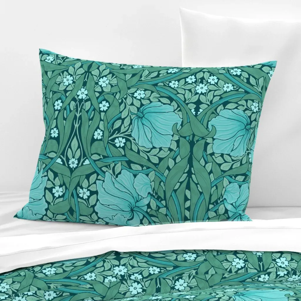 William Morris Pimpernel Standard Knife Edge Pillow - Teal, Cotton Sateen product
