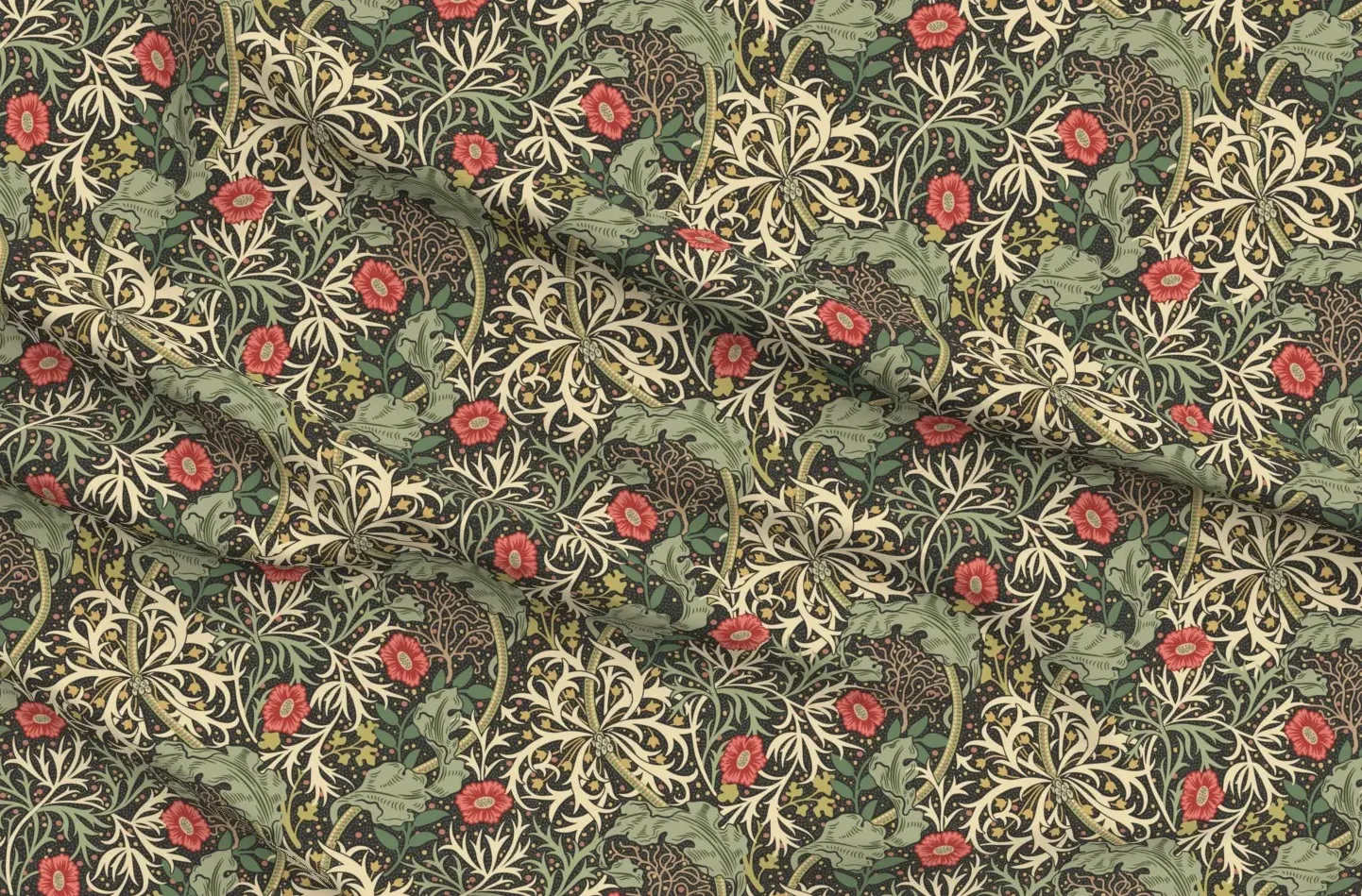 William Morris Seaweed In Sea Moss Sport Pique Fabric - Red product