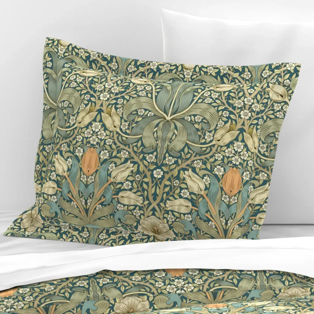 William Morris Spring Thicket Standard Flanged Cushion Cover - Teal, Cotton Sateen product